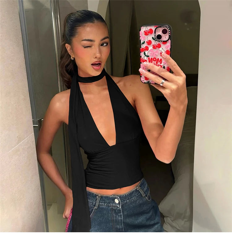 Spicy Flame Backless Vest With Deep V Neck For Versatile Style