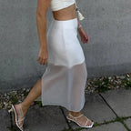 See Through High Waist Mesh Maxi Skirt