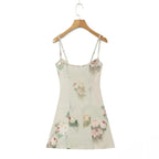 Women Vintage Floral Print Knit High Stretch Sling Mini Dress
