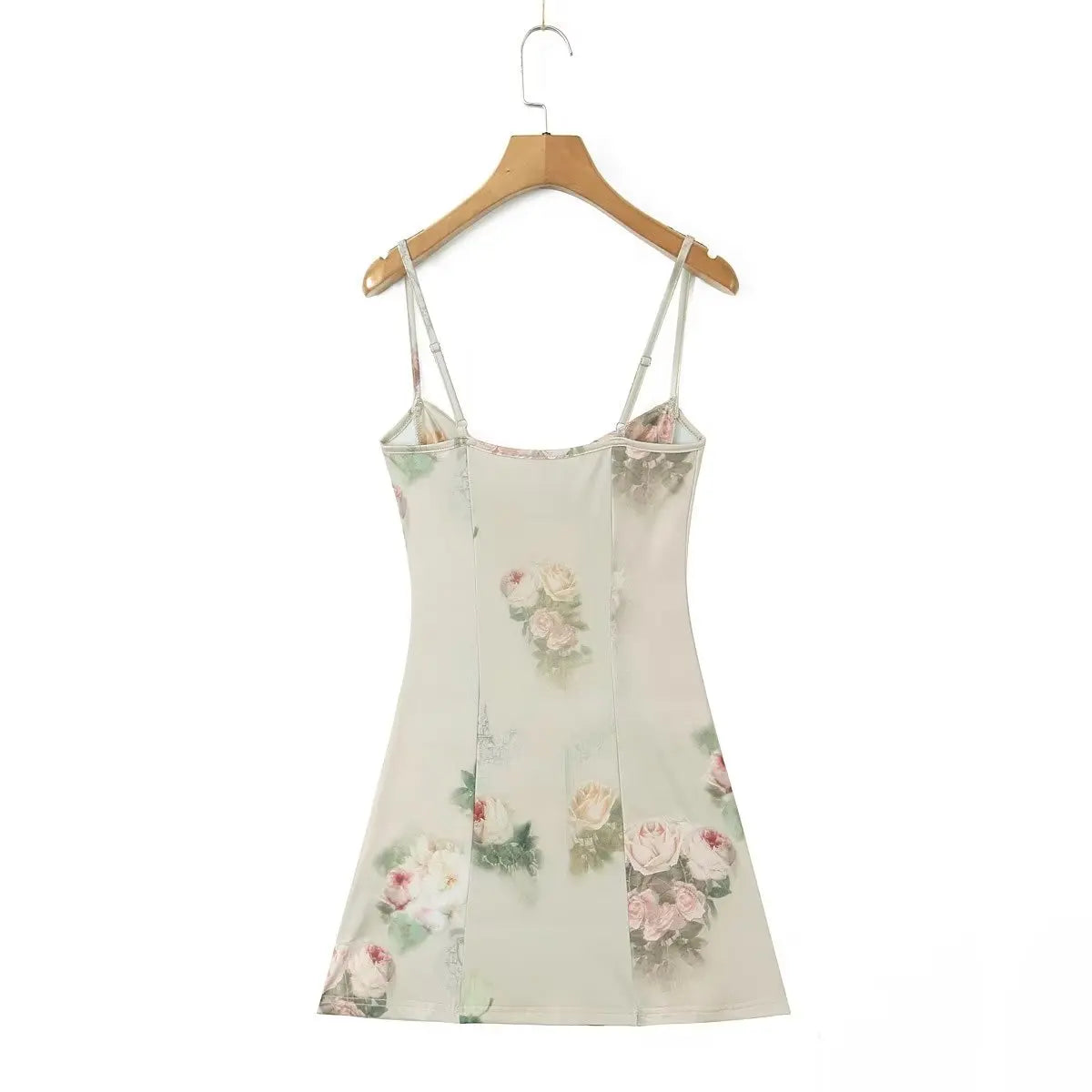 Women Vintage Floral Print Knit High Stretch Sling Mini Dress