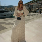 Polka Dot Square Collar Crop Top And High Waist Maxi Skirt Set Outfit