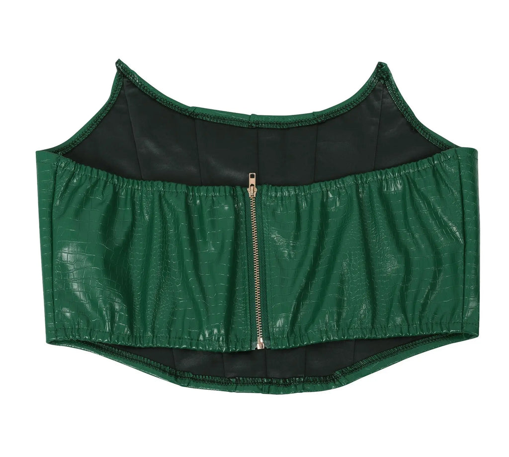 Corset Cutout Cargo Jumpsuit Two Piece Set Sleeveless PU Leather