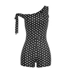 Polka Dot Playsuit With Tassel Details Sleeveless Low-Neck