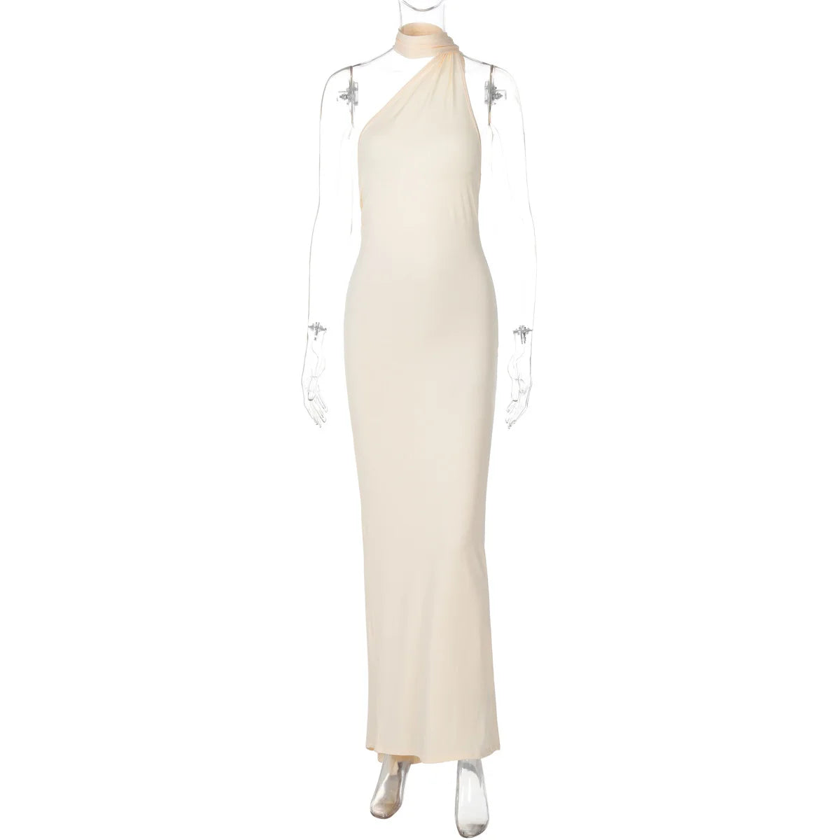 One Shoulder Backless Ruched Slim Long Dress
