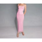Elegant Maxi Spaghetti Strap Party Dress With Netting Waist-Hugging Fit