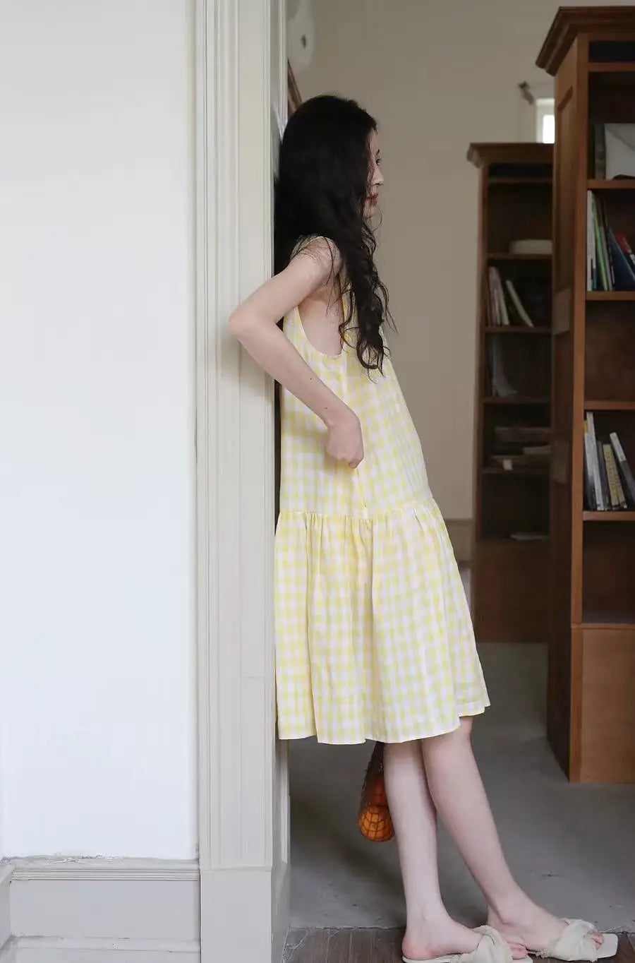 Sunny Plaid Cotton Dress Sleeveless Round Neck Vacation Dress