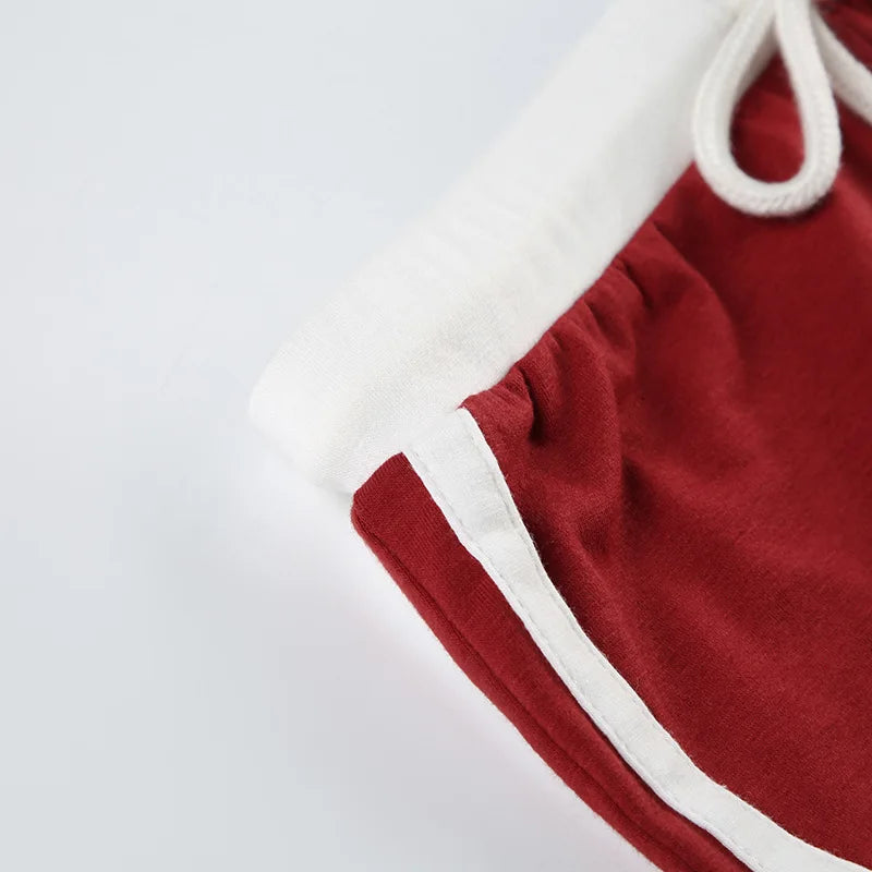 Embroidery Letter Contrast Set With Backless Camisole Top And Drawstring Elastic Shorts