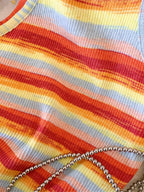 Striped Ribbed Knit Cami Top With Square Neck Sleeveless Rainbow Crop