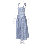 Gingham Square Neck A-Line Midi Dress With Pockets