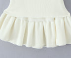 Y2K Women Roll Down Rib Knitted Hem Ruched Pleated Mini Skirt Elastic Waist Hips A-line Skirt