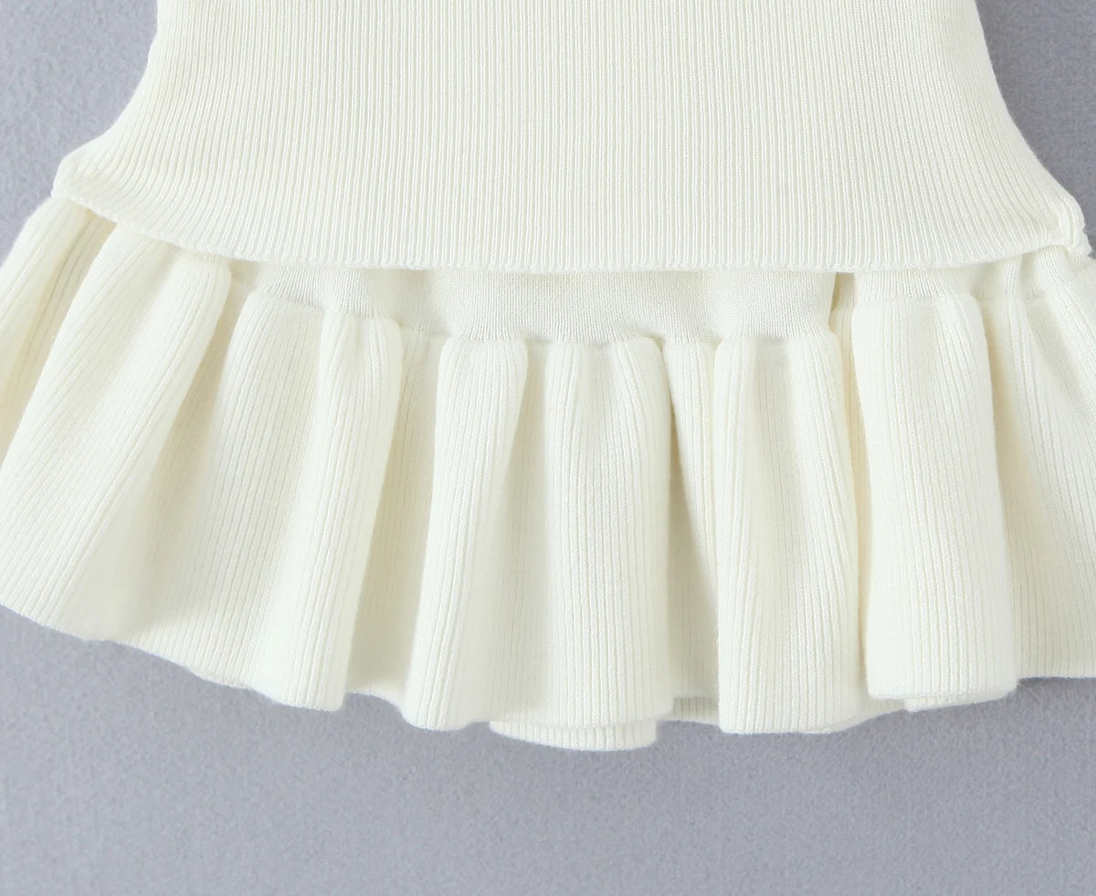 Y2K Women Roll Down Rib Knitted Hem Ruched Pleated Mini Skirt Elastic Waist Hips A-line Skirt
