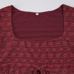 Sexy Wood Ear Lace-Tie Women Y2k Slim Square Collar Short Sleeve Camisole