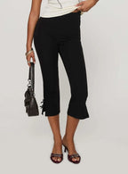 Women's Y2K Cute Capri Pants Solid Color Satin Bow Decor Side Split Summer Slim CroppedTrousers Stretch Crop Leggings