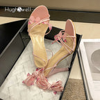 Glam Pink Satin Butterfly Strappy Heels