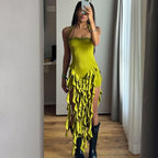 Elegant Halter Backless Ruffles Mini Dress Slim Fit With Tassel Detail
