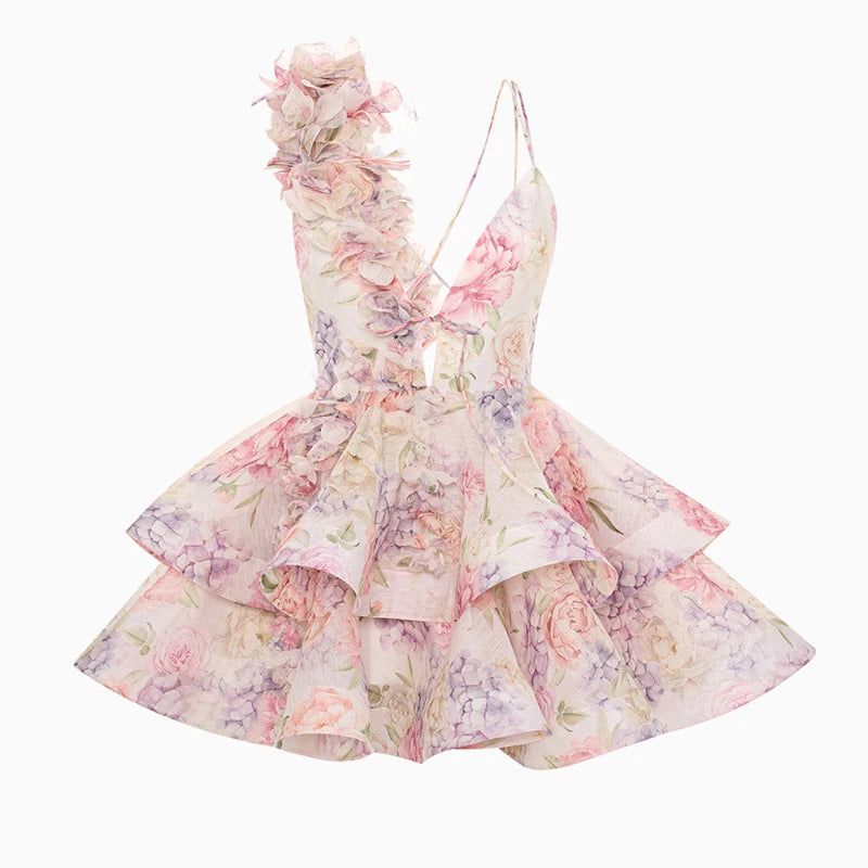 Petal 3D Flower Ruffle Camisole Dress With V Neck Backless Evening Look