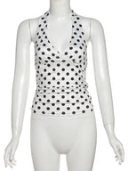Polka Dot Halter Tank Top With Backless Lace Up Detail Chic Summer