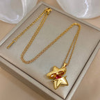 Openable Star And Heart Zircon Necklace In Stainless Steel Romantic Womens Jewelry