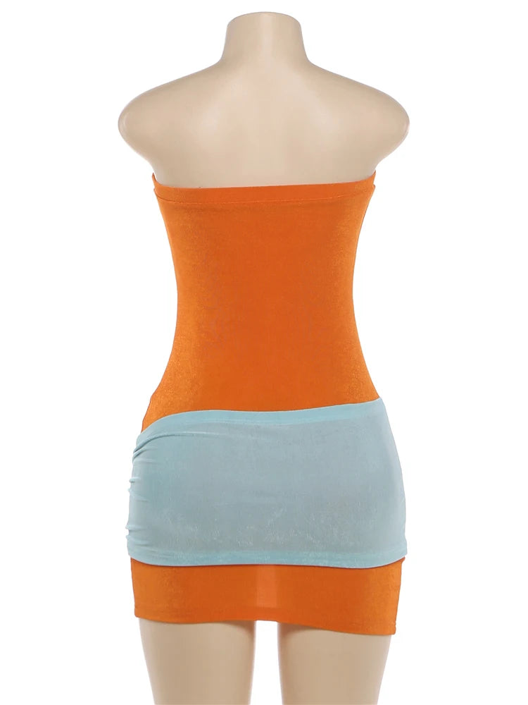 Sultry Patchwork Backless Bodycon Mini Dress