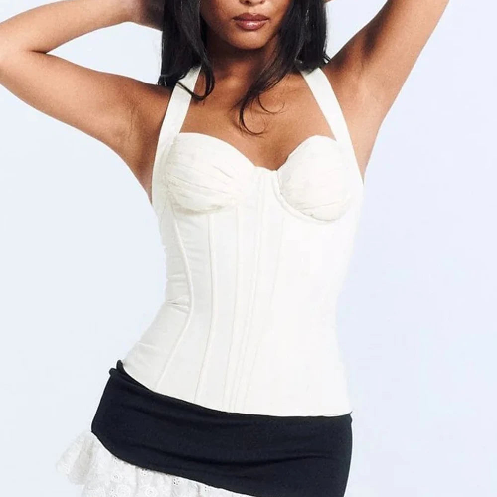 Square Neck And Lace Up Detail Sleeveless Tunic Top