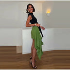 Soft Ruffle High Waist Midi Skirt With Asymmetrical Hem