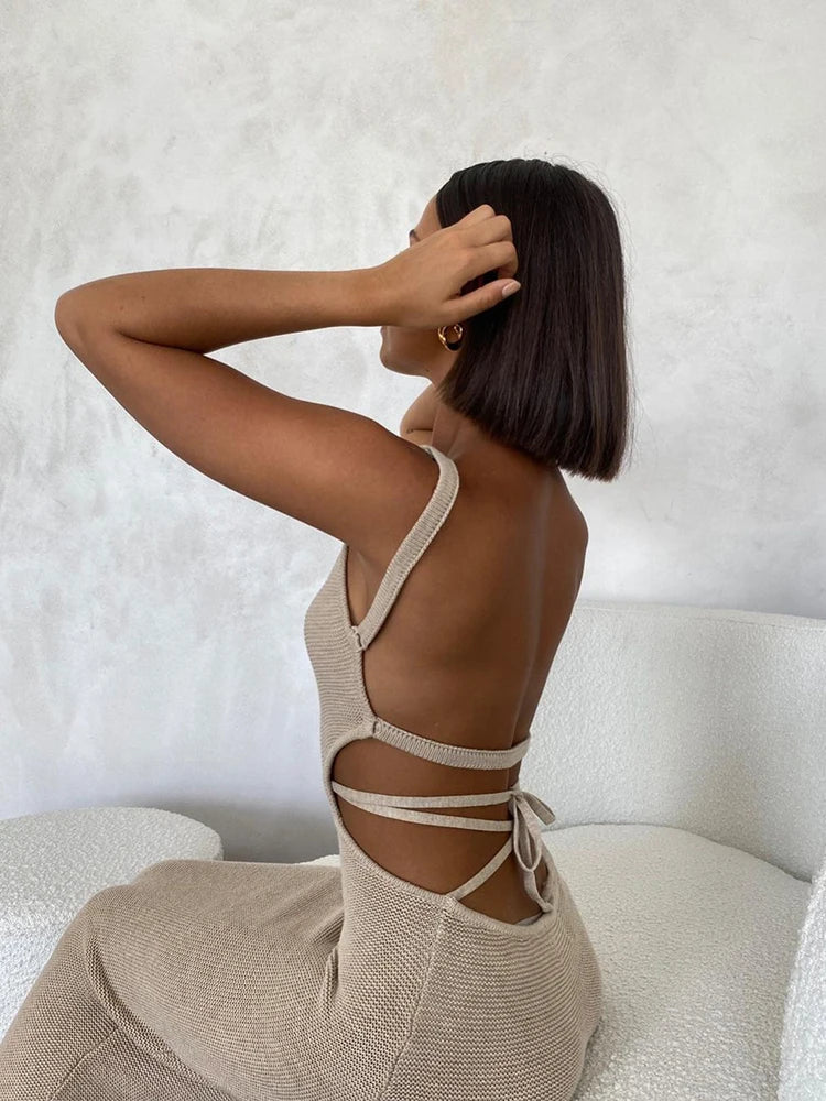 Backless Knit Maxi Dress With Straps