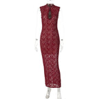 Elegant Lace Sleeveless Maxi Dress With Hollow Out Split