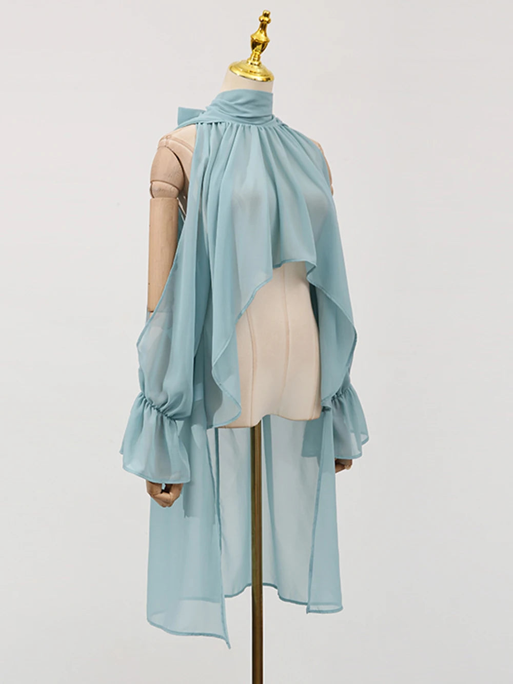 Off Shoulder Chiffon Blouse With Lightweight Fit Asymmetrical Hem And Bow Detail