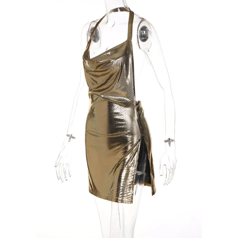 Sequin Backless Party Dress With Hanging Neck