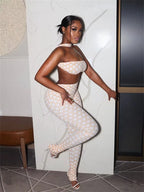 Polka Dot Halter Backless Two Piece Set