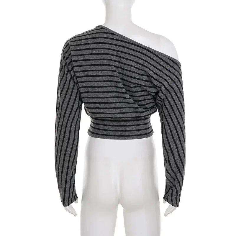 Striped Off Shoulder Crop Top Two Piece Set
