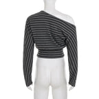 Striped Off Shoulder Crop Top Two Piece Set