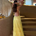 Off Shoulder Backless Evening Dress With Pleats And Ruffled Edges Diagonal Collar Floor Length