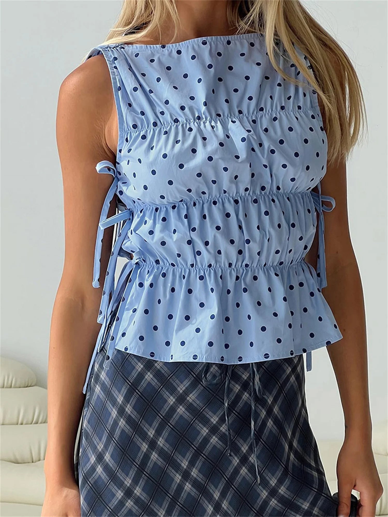 Tie-Up Side Dot Print Tank Top