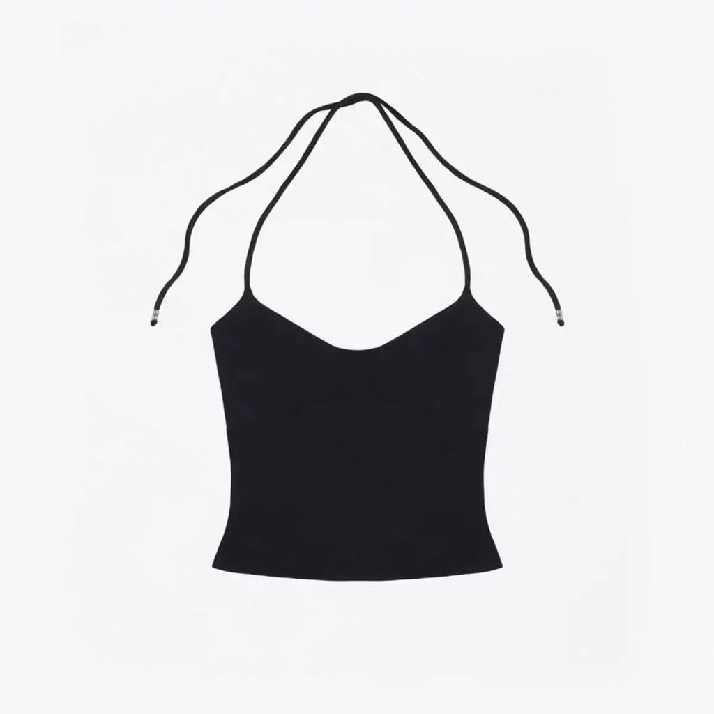 Lace Up Halter Tank And Suspender Long-sleeves Open Back Design For Chic Vibe