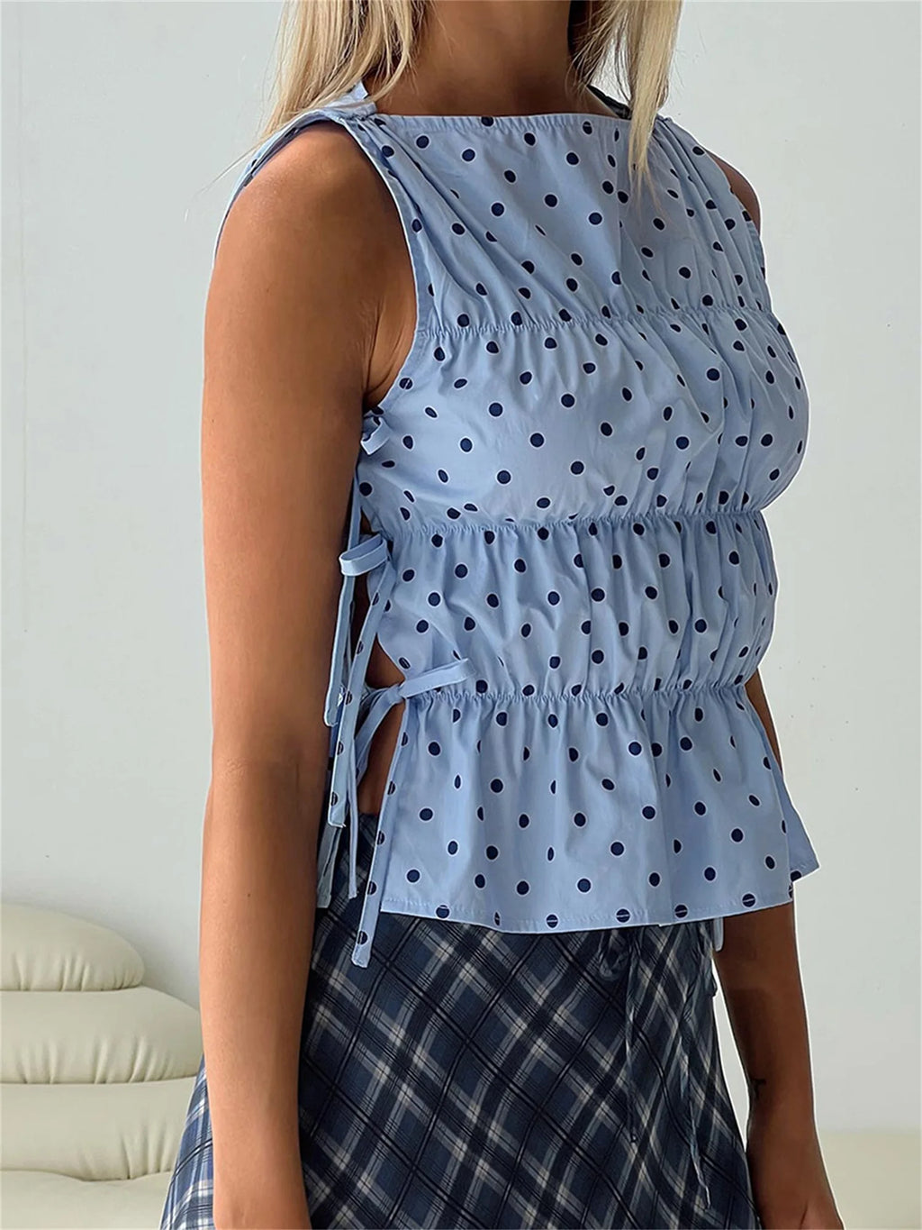 Tie-Up Side Dot Print Tank Top