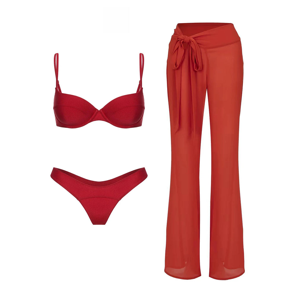 Crimson Push Up Bandeau Bikini Set