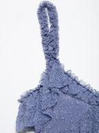 Pleated Ruffles Skirt & Lace Crochet Sling Camis Tank V Neck Top Set