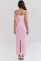 Elegant Mesh Patchwork Bodycon Dress With Spaghetti Straps And Double Layered Zipper Detail
