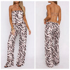 Elegant Satin Strapless Backless Crop Top And Elastic Waist Pants Set For Women