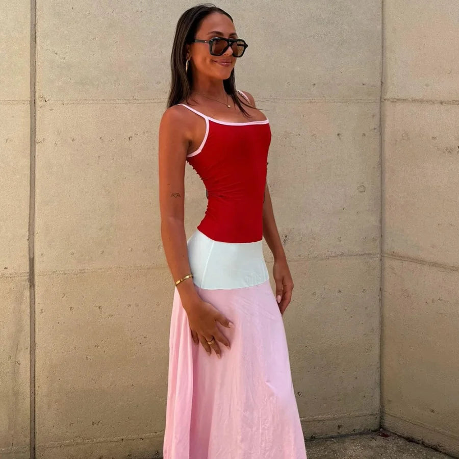 Colorful Spaghetti Strap Maxi Dress Slim Backless Sundress