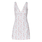 Cherry Print Straps Backless Draped Mini Dress
