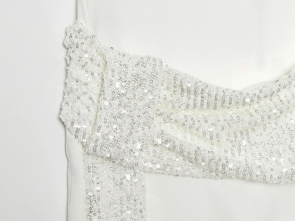 Gleaming Sequin Mini Dress With O Neck Backless Detail