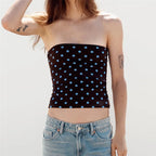Vintage Polka Dot Print Strapless Tube Top Women Sleeveless Slim Fit Cropped Bandeau Top
