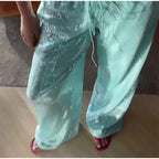 Sequined Solid Wide Leg Pants For Women With High Waist Loose Fit Trousers