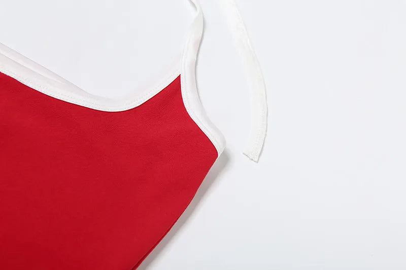 Letter Print Two Piece Halter With Wrapped Chest Tops Backless