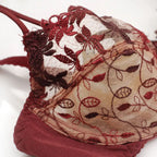Burgundy Lace Mesh Push Up Bra Set With Embroidery Ultra Thin Sexy Lingerie For Women
