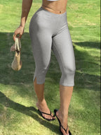 Women's Y2K Street Style Black Slim Fit Capri Pants Side Slit Design