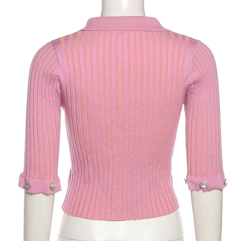 Irregular Pink Cardigan With Removable Layer For Women Soft Knit Top Modern