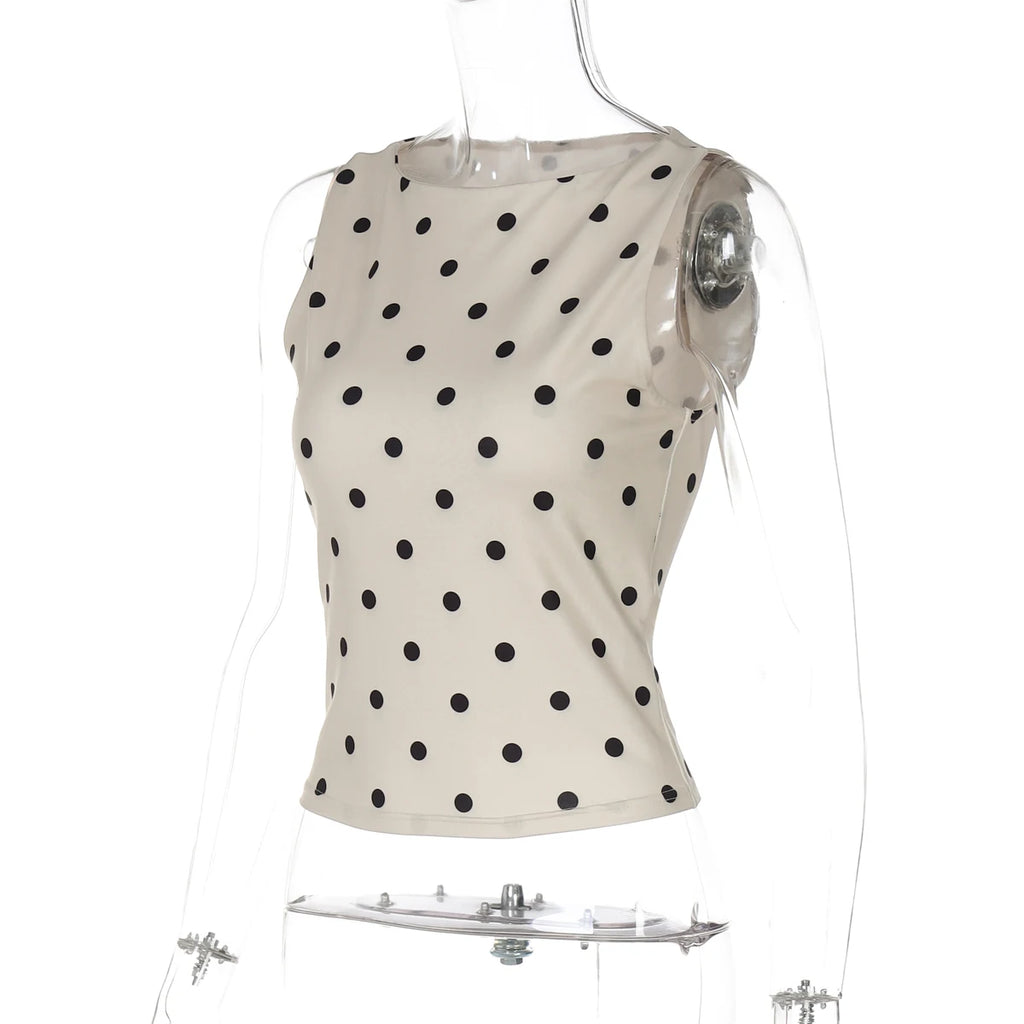 Polka Dot O Neck Crop Tank For Women